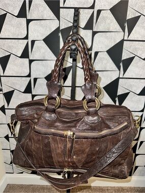 Treesje Asher Brown Genuine Leather Satchel Gold Hardware